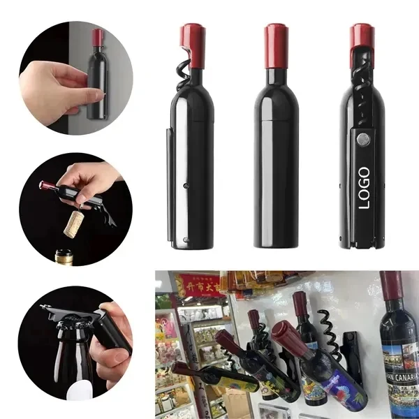 Wine Bottle Fridge Magnets with Red and Cup Openers 1