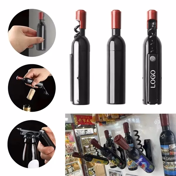 Wine Bottle Fridge Magnets with Red and Cup Openers