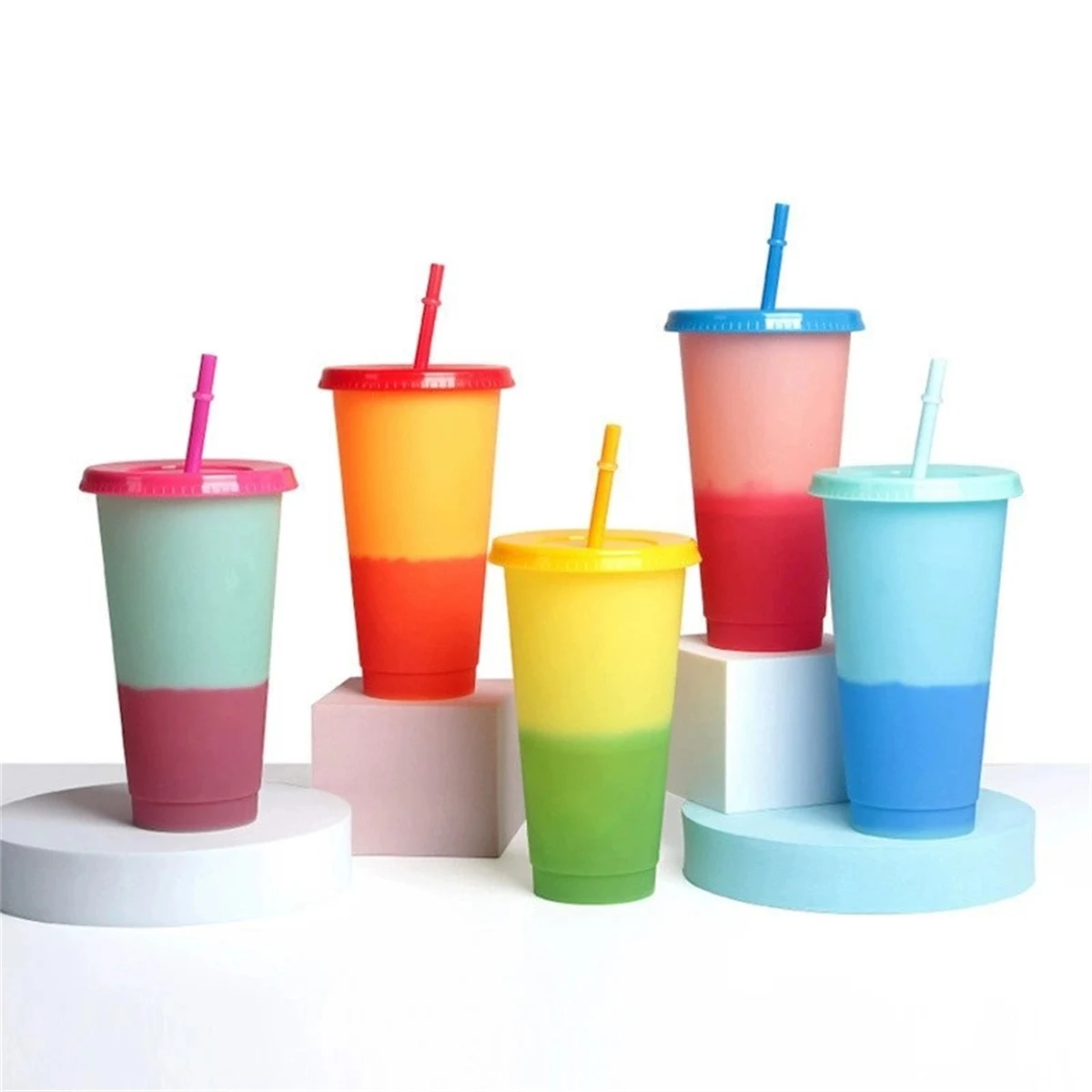 24 Oz Color Changing Reusable Cup With Lid And Straws 1