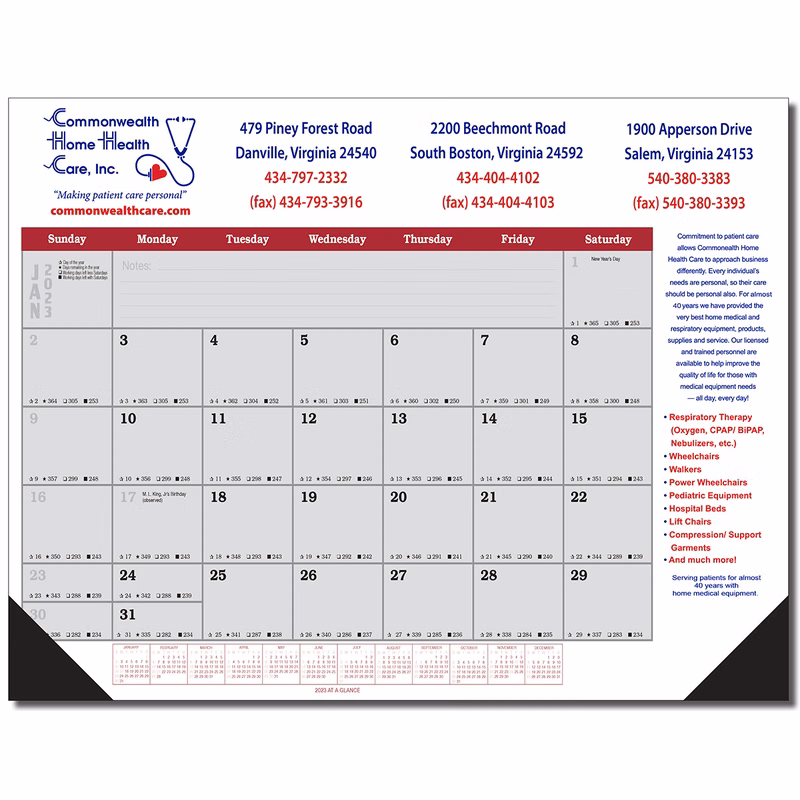 Jumbo Desk Pad Calendar - Maroon/Gray Datepad w/Side Notes