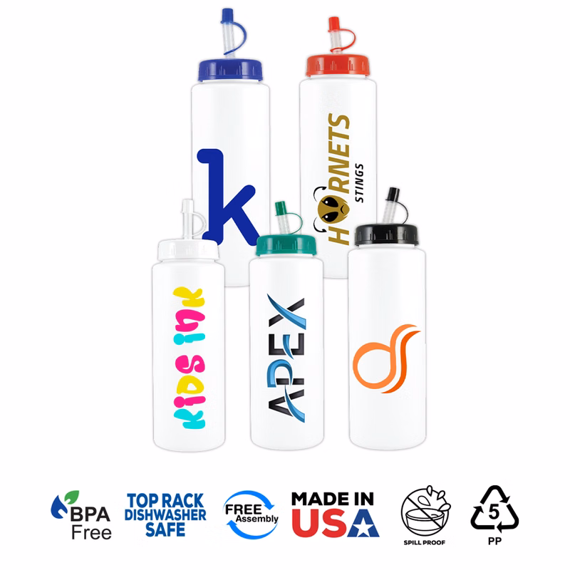 Sports Bottle with Push Spout - Plastic 32 oz
