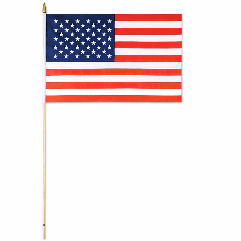 Rayon American Flags w/ 22" Spear Tipped Wooden Dowel