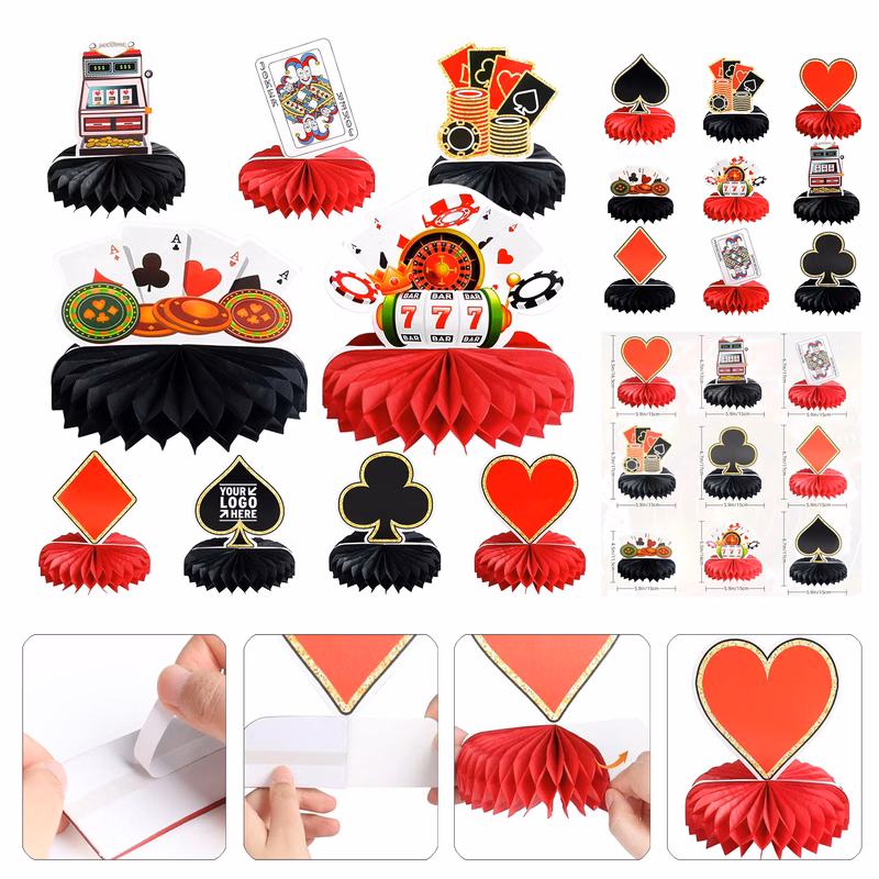 Casino Theme Party Decorations 3D Honeycomb Table Centerpieces Game Night Adult Favor
