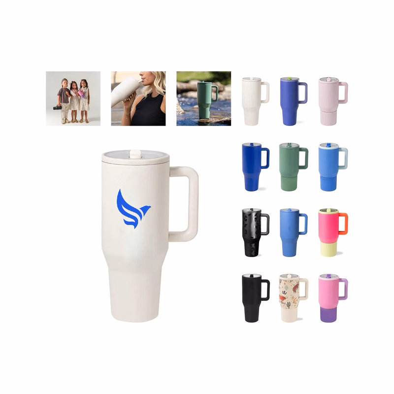 40OZ Double Layer Ice Cup with Foldable Straw Lid