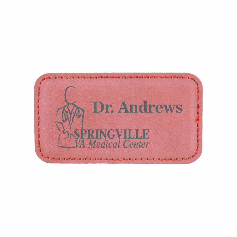 3 1/4" x 1 3/4" Rose Leatherette Badge w/ Magnet