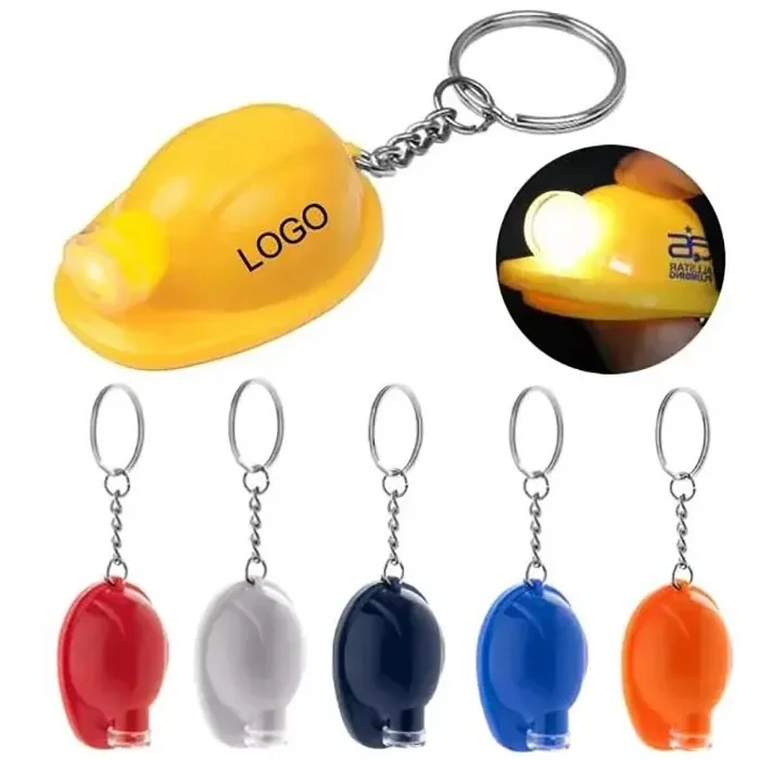 Safety Helmet LED Light Up Flashlight Keychain 1