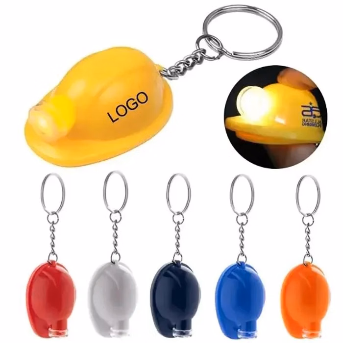Safety Helmet LED Light Up Flashlight Keychain