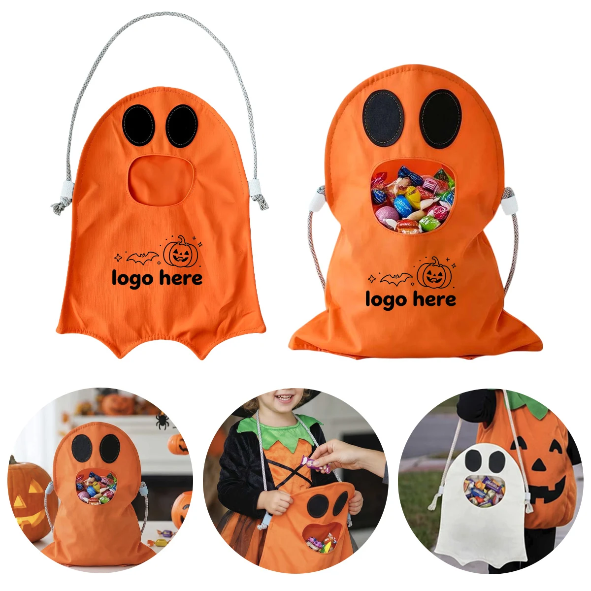 MOQ20 Halloween Ghost Trick Drawstring Candy Bags 1