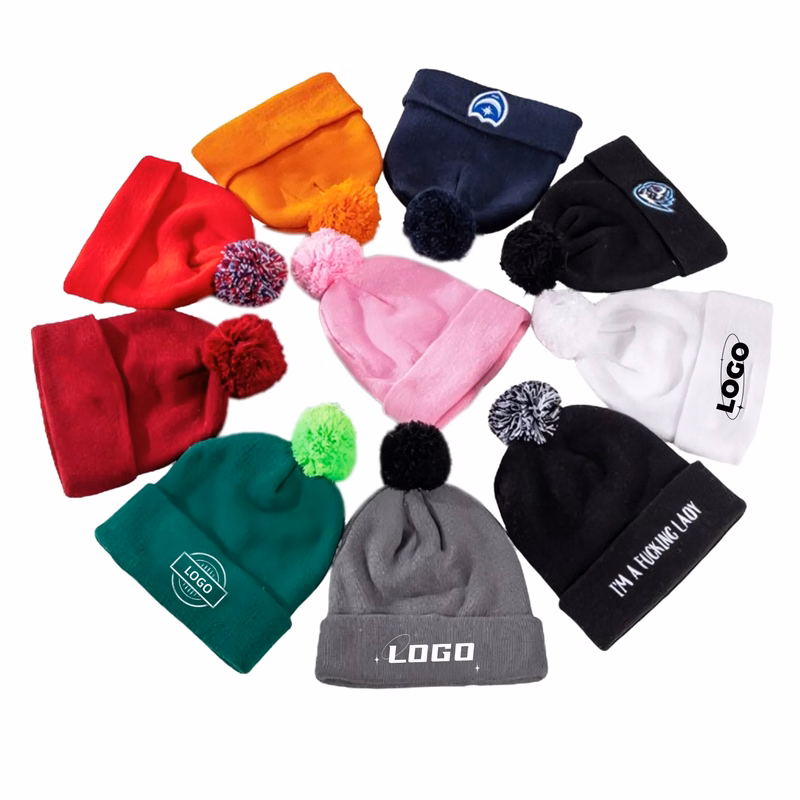 Embroidered Knit Beanie Hat With Cuff