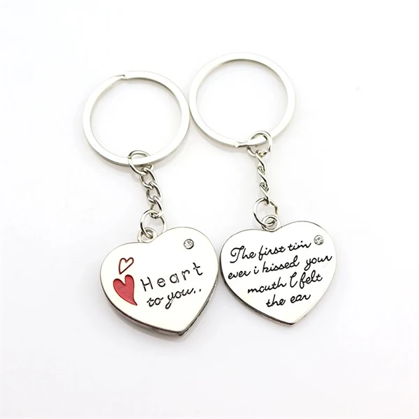 Custom Metal Heart Shape Keychain Full Color Charm — Valentine Couples Promotional Gift 1