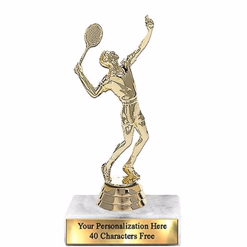 Trophy: 7", 2x3 white marble base, Tennis Male Gol