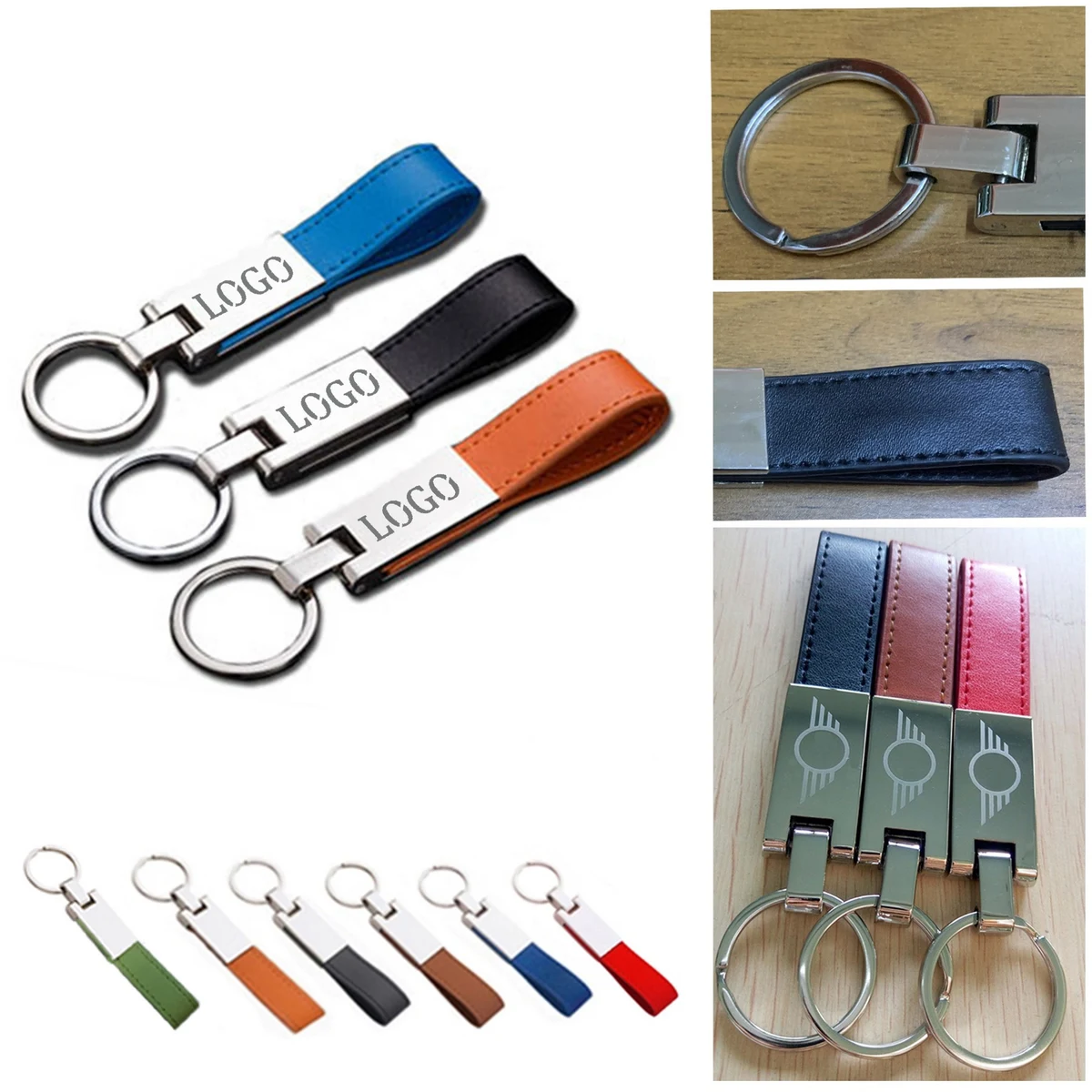 Leather Strap Keychain with Metal Plate 1