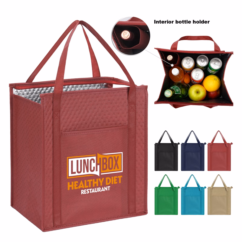 Non-Woven Cooler Tote Bag With Front Pocket & Bottle Holder