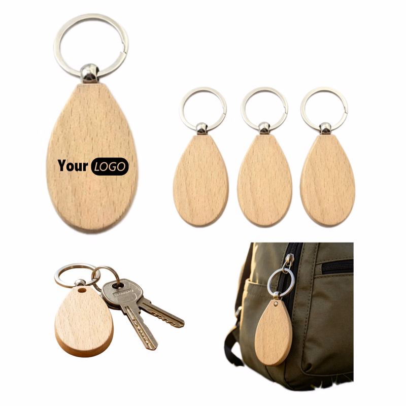 Water Drop Wooden Keychain