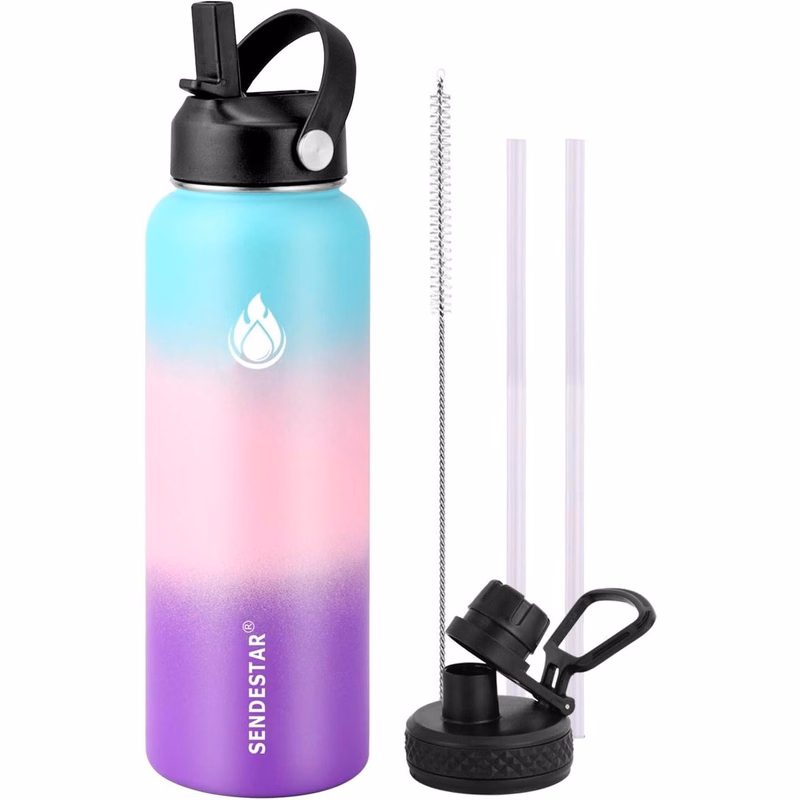 40 oz Vacuum Insulated Water Bottle with New Patent Designed straw lid and Flex Cap