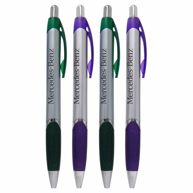 Union Printed "Vages" Silver Barrel Clicker Pen w/ Colored Rubber Grip