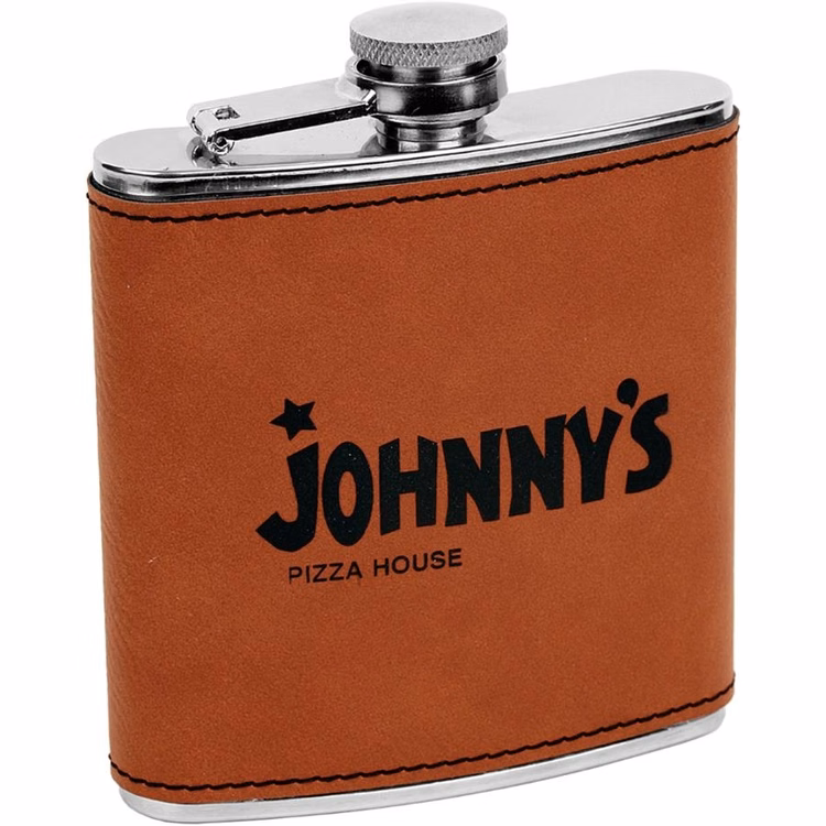 Laser Engraved Leatherette Covered Stainless Steel Flask - Rawhide
