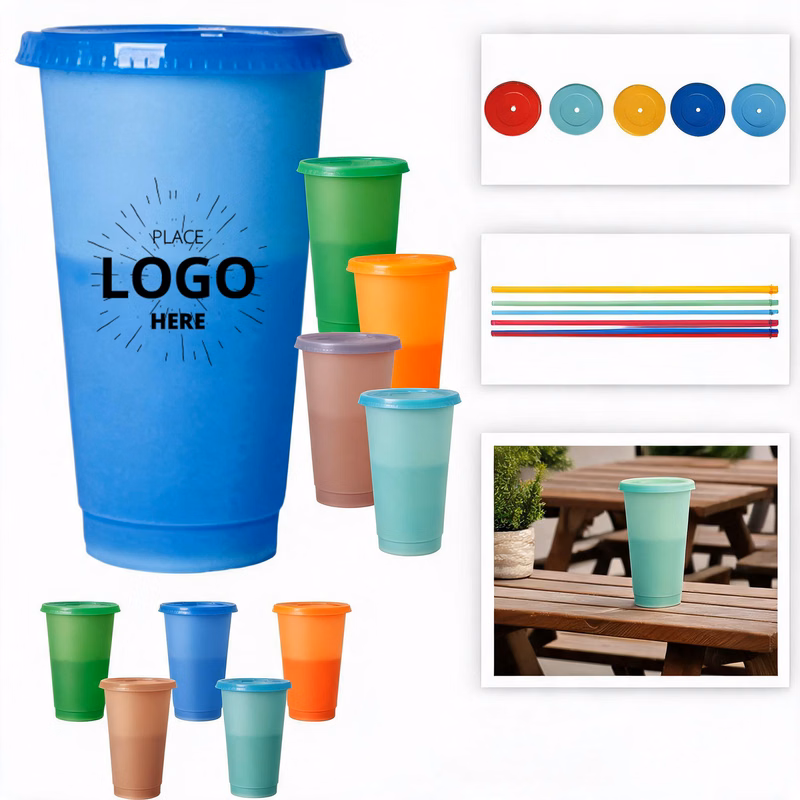 24oz Reusable Color Changing Cups With Lids And Straws