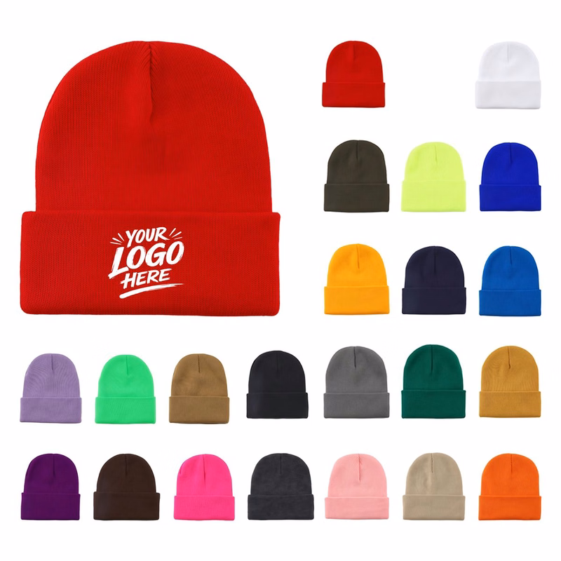 Cuffed Acrylic Knit Beanie Winter Warm Stretch Hat