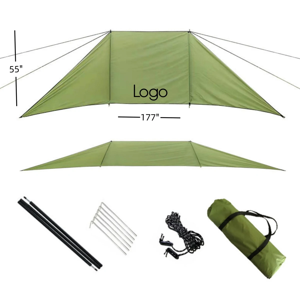 177" x 55" Trapezoidal Outdoor Wind Protection 3 Panel Design 1