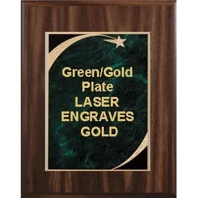 9" x 12" Classic Walnut Finish Plaque with a Green Victory Star Marble Plate 1