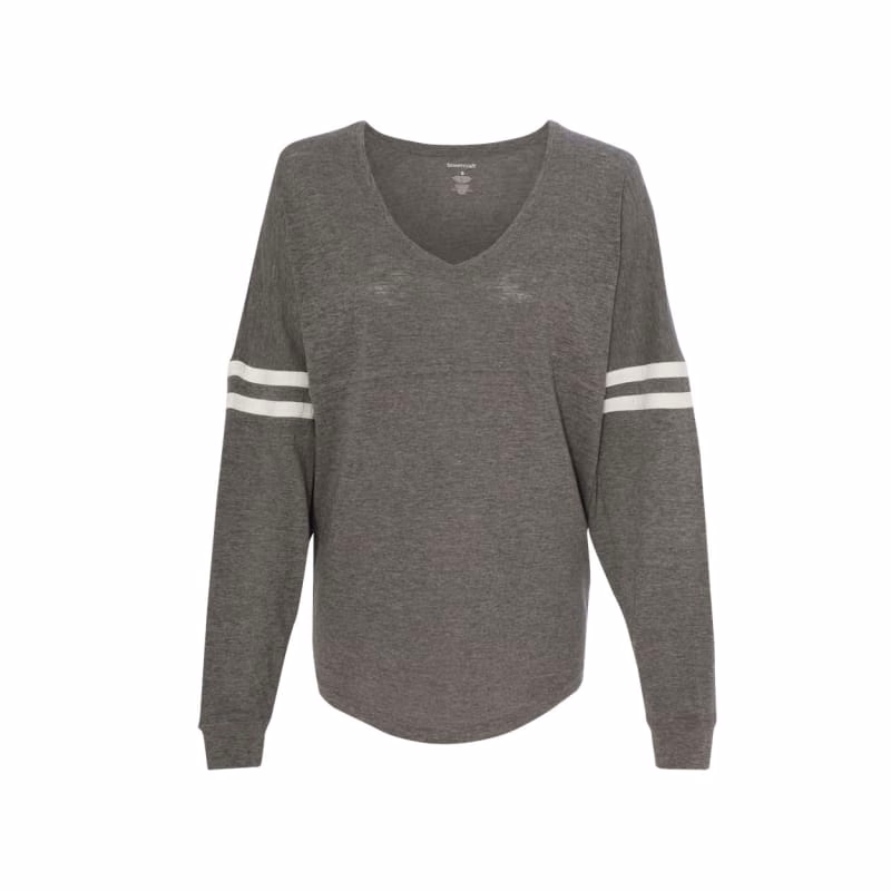 Boxercraft Women's Slub Jersey Varsitee V-Neck Long Sleeve T-Shirt - T17