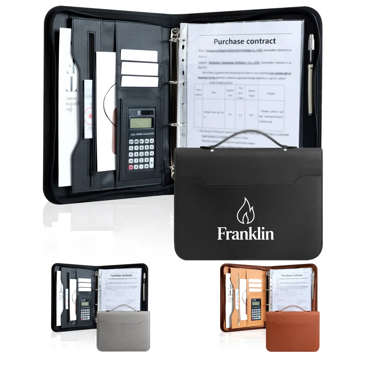 MOQ 10 A4 PU Leather Zipper Binder Business Organizer Folder 1