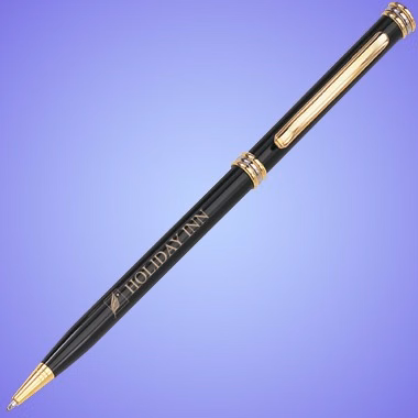 Black Fancy Slim Line Brass Ball Pen