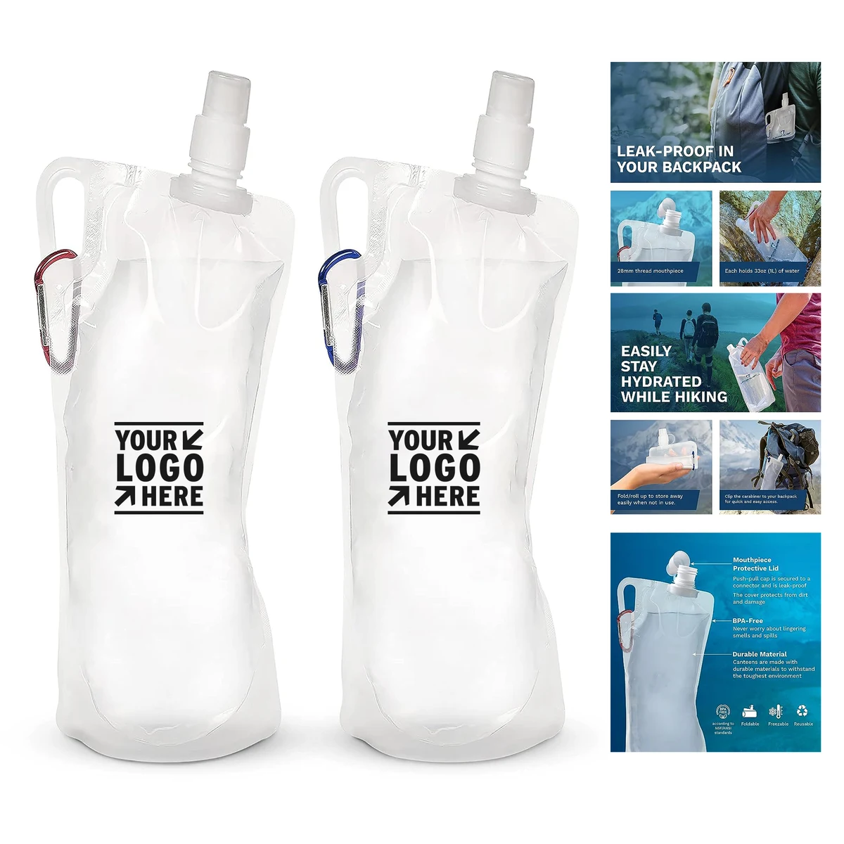 Use With Our Straw Filter Clear Canteens Collapsible BPA Free Foldable Travel Water Bottle 1