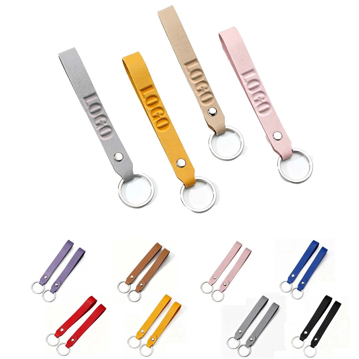 Solid-Color Double-Sided PU Leather Keychain 1
