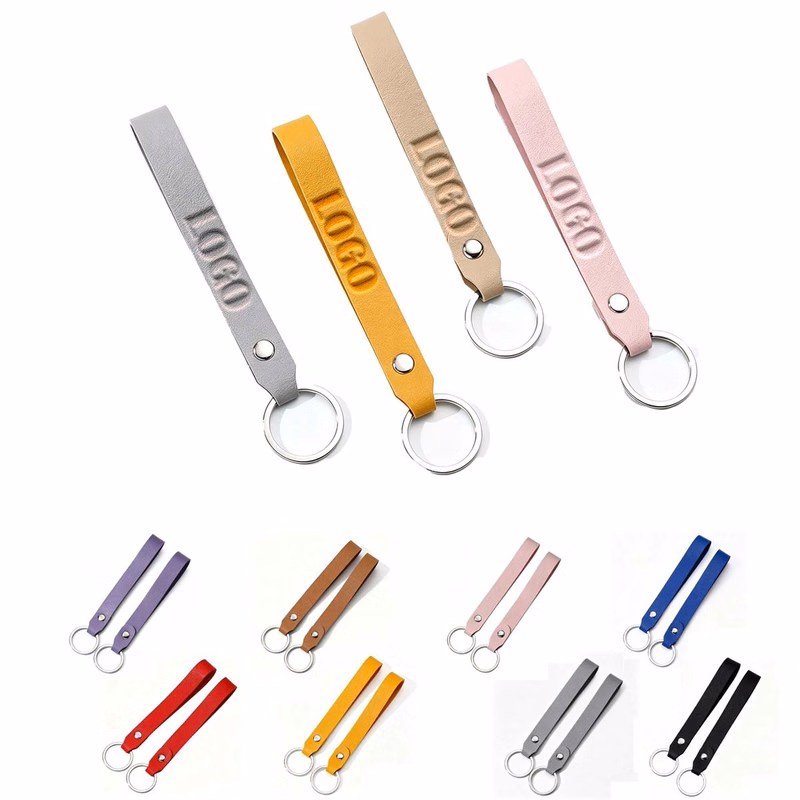 Solid-Color Double-Sided PU Leather Keychain