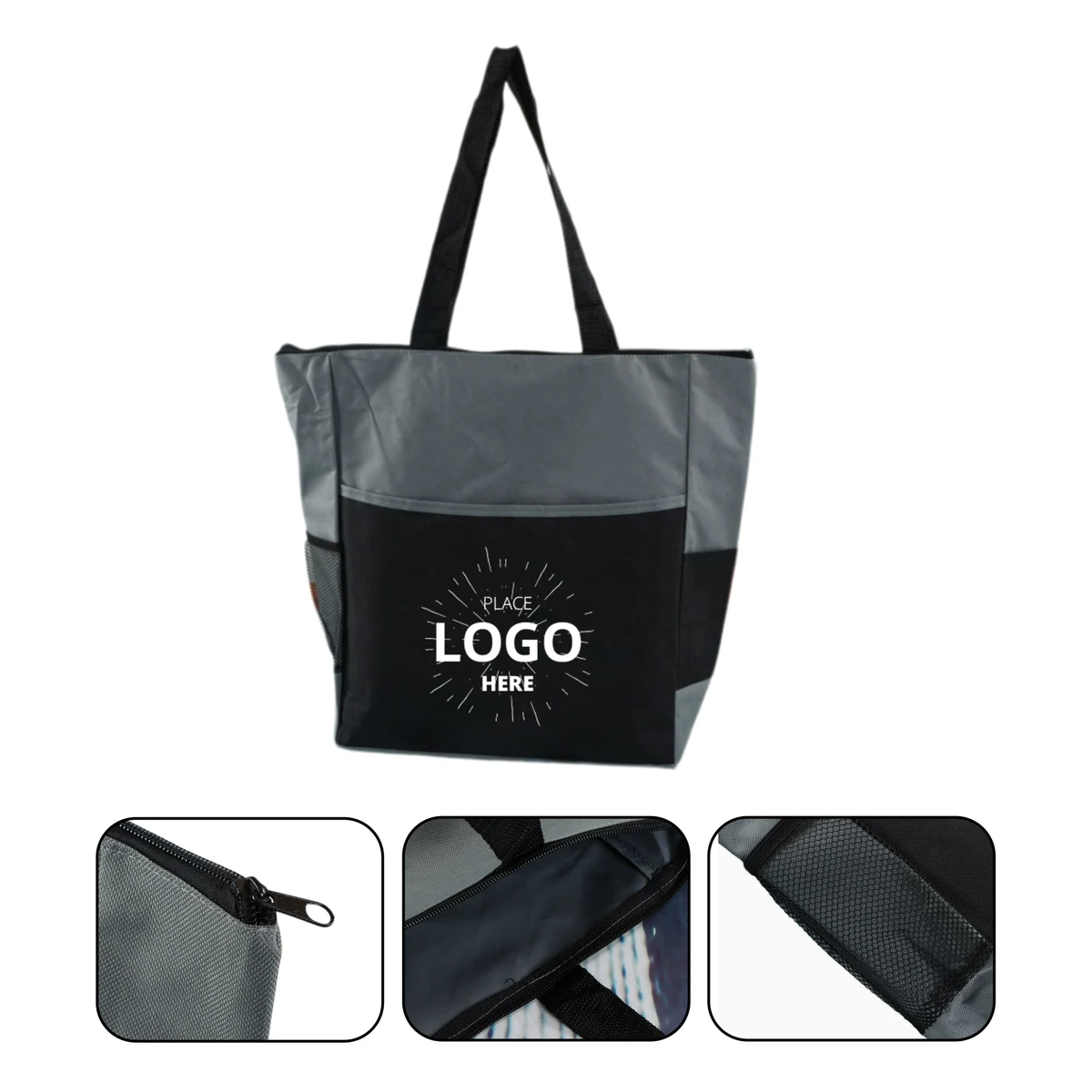 Two-Tone Zippered Tote Bag, custom tote bag with logo imprint 1