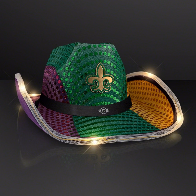 Mardi Gras LED Sequin Cowboy Hat with Black Band