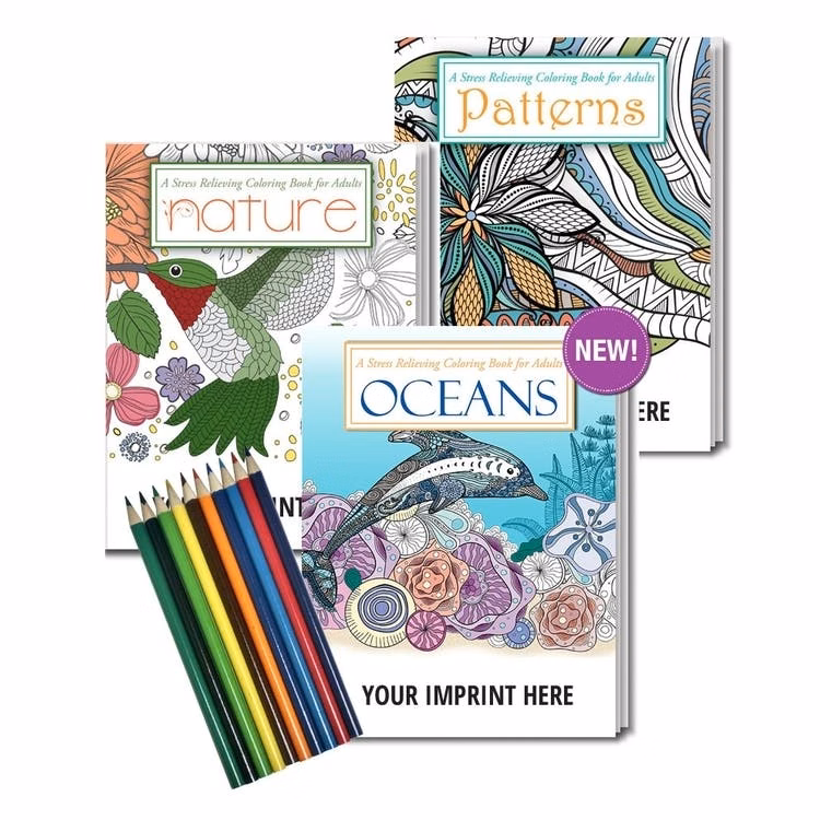 Adult Coloring Book Sets - 3 Volumes Colored Pencils Included