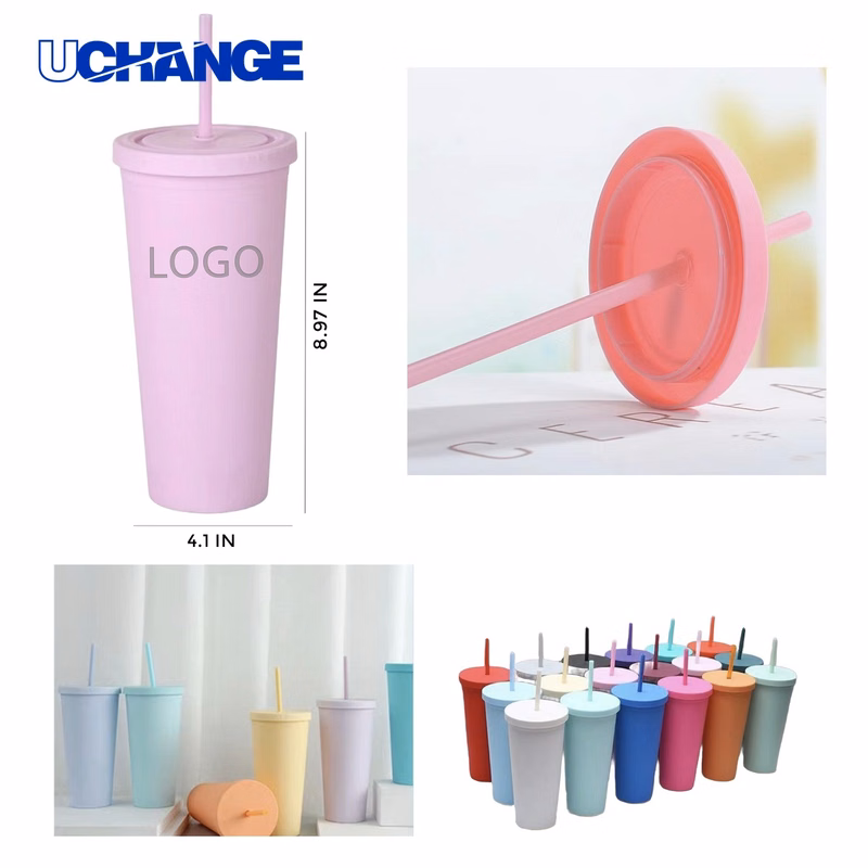 Convenient Plastic Straw Cup Container (24oz)