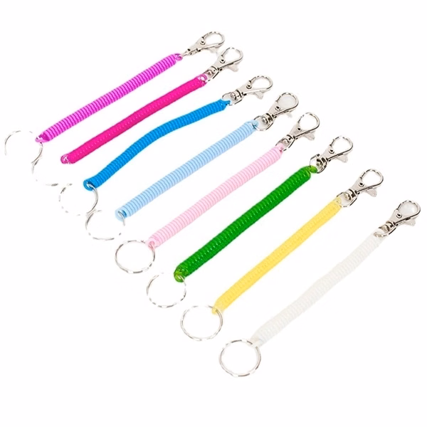 custom spring plastic roll rope lanyard key chain