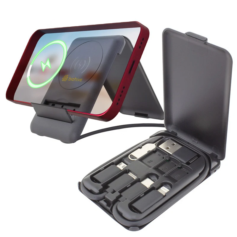 Chi-Charge Cable Card - collapsible wireless charging stand and charging cable carrier 1