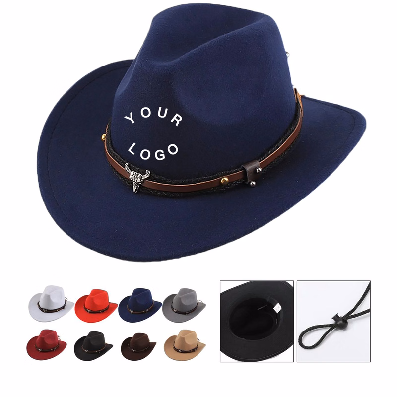 Retro Cowboy Felt Hat with Curved Brim Polyester
