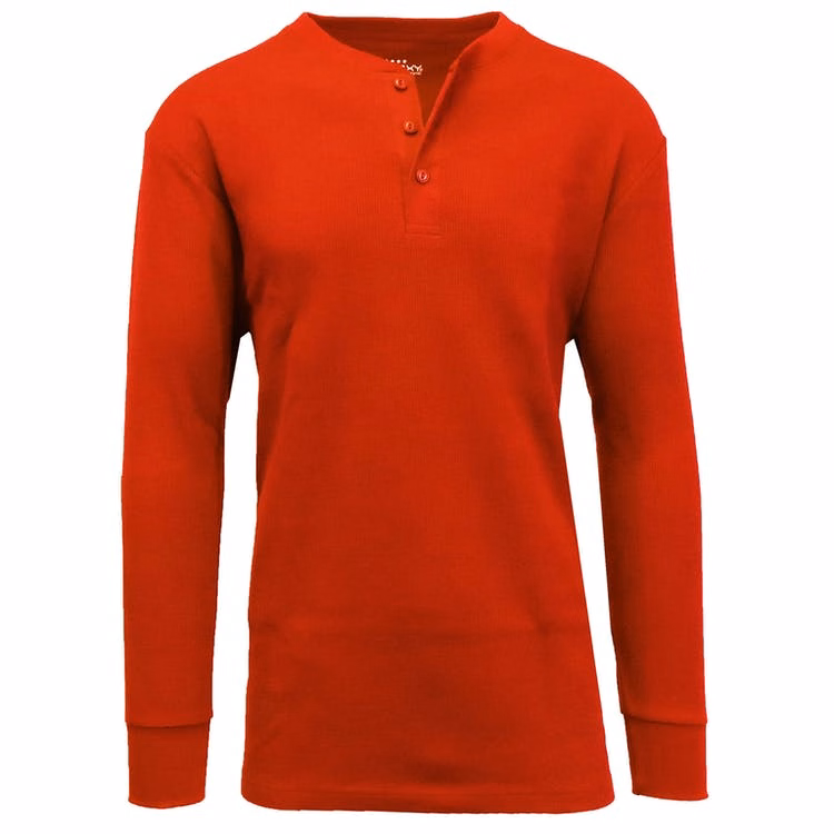 Men's Henley Thermal Shirts - Red S-XL 3 Button