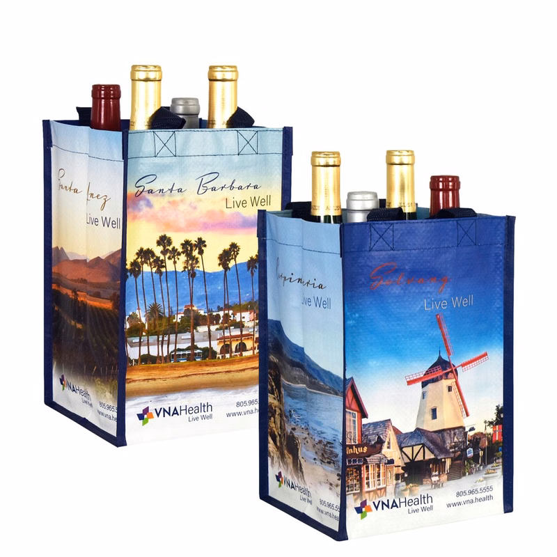 Custom 145g Laminated Woven 6-Bottle Wine Tote Bag 7"x11"x7"