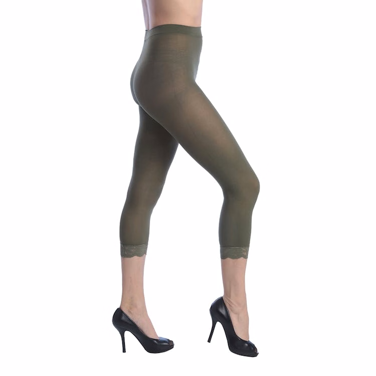 Women's Opaque Footless Capri Lace Tights - Olive One Size Fits Most