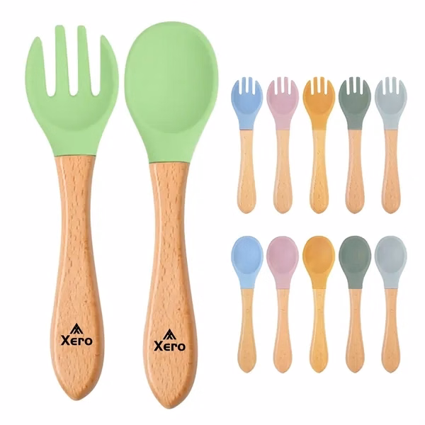 Custom Baby Silicone Spoon and Fork Set — FDA Approved Feeding Utensil