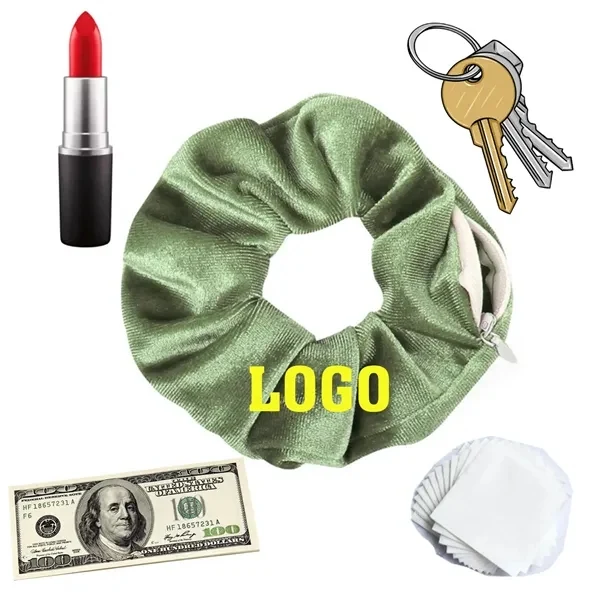Custom Elastic Velvet Hair Tie With Zipper Pocket — Fashion & Utility Accessory 1