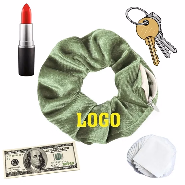 Custom Elastic Velvet Hair Tie With Zipper Pocket — Fashion & Utility Accessory