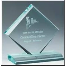 3 1/2" x 3 1/2" Jade Diamond Jewel Bevel Acrylic Award 1