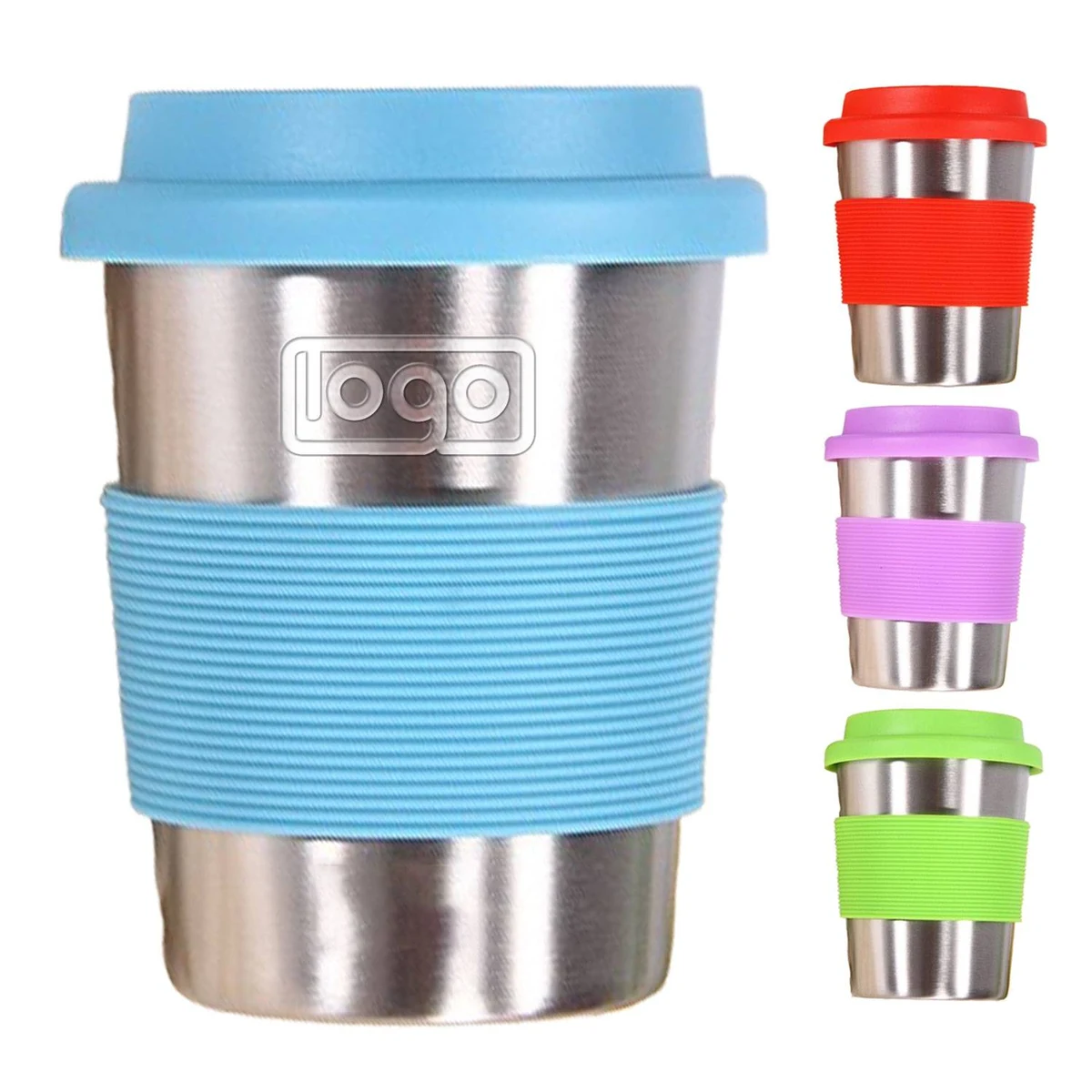Stainless Steel Silicone Travel Mug w/ Lid & Cover 1