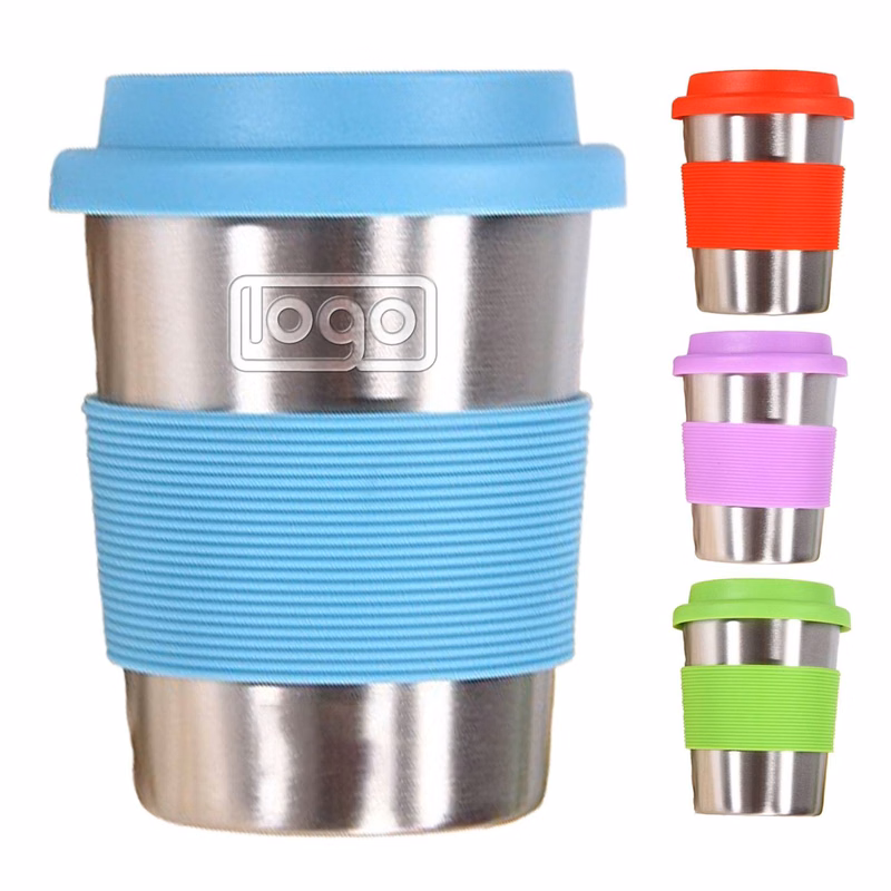Stainless Steel Silicone Travel Mug w/ Lid & Cover