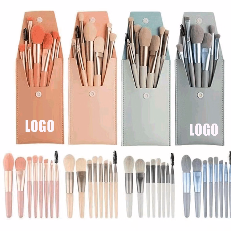 8 Set Mini Travel Makeup Brush Set / Bulk Makeup Brushes With Bag Bridesmaid Mirrors