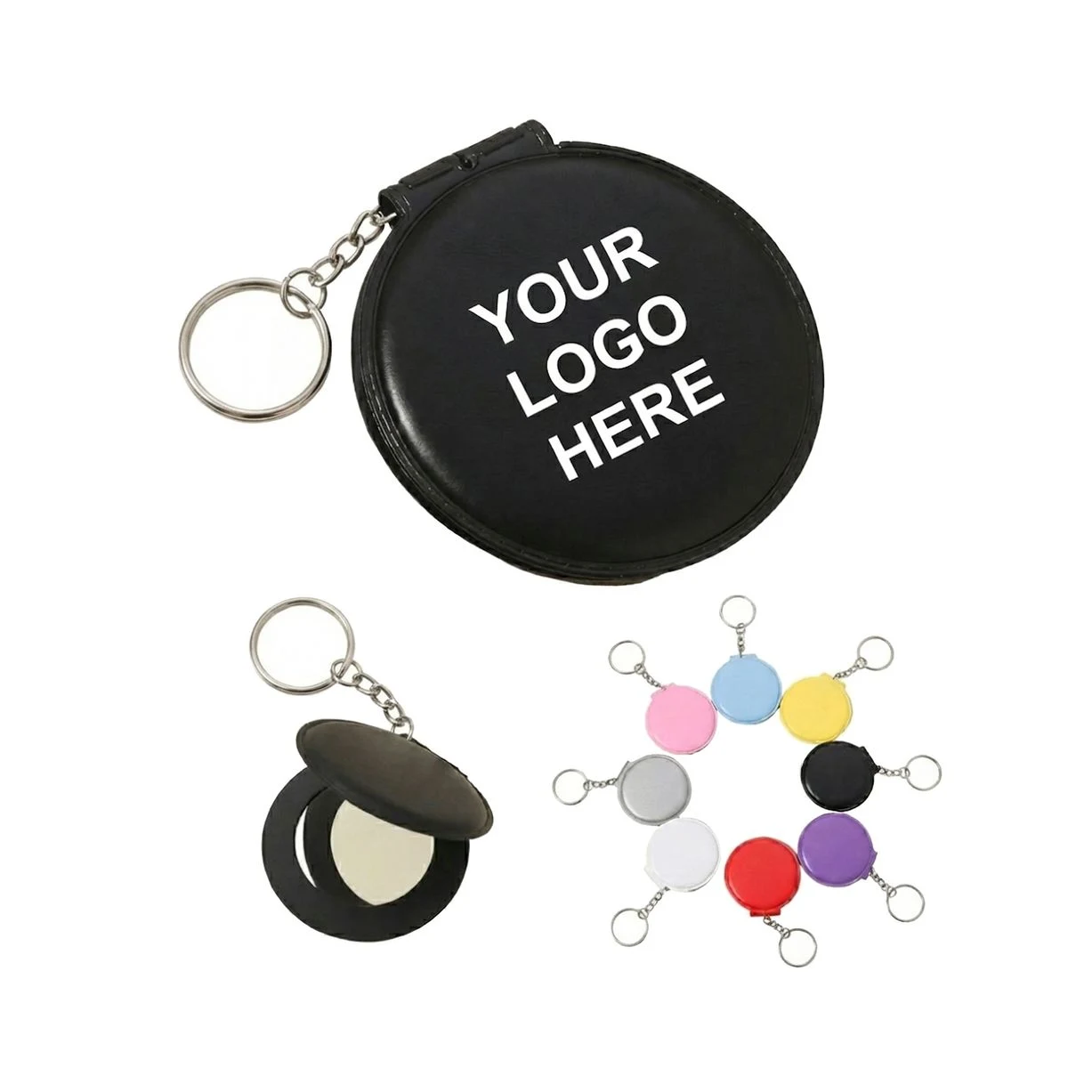 Customizable Leather Folding Mirror Keychain for Gift Shops 1