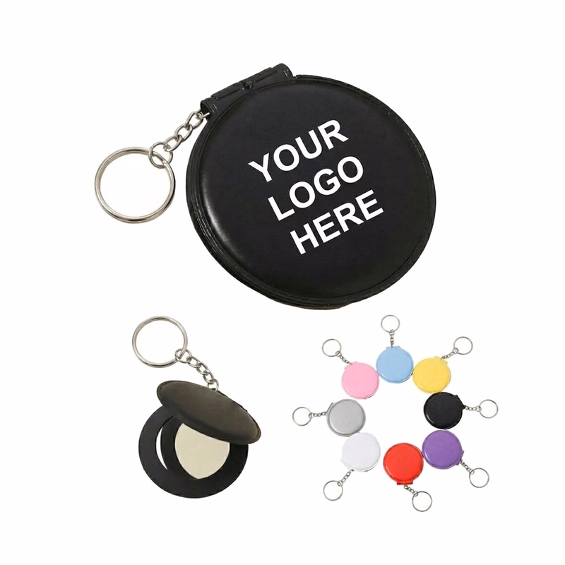 Customizable Leather Folding Mirror Keychain for Gift Shops